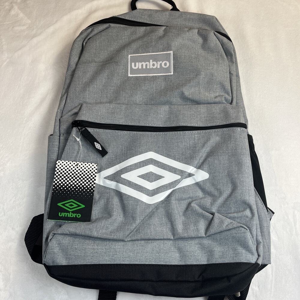 Umbro 18" Backpack Laptop Sleeve Front Zipper Pocket School Bag Heather Gray NEW
